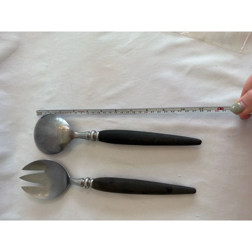 Vintage Guildcraft MCM Forged Stainless Steel 2-Piece Salad Serving Set Black Ha